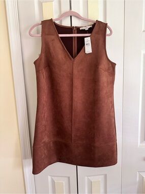 LOFT Brown Suede-Look Sleeveless V-Neck Vest